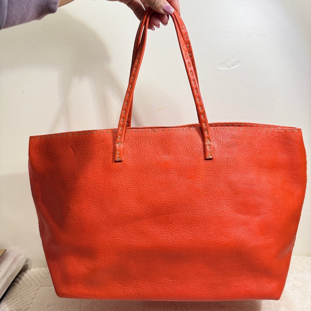 Fendi Women's Orange Selleria Leather Large Tote Bag 49-84-1527